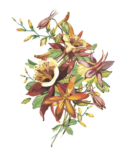Acuarela hermosa rama floreciente de flores. Concepto de invitación romántica y de verano fondo — Archivo Imágenes Vectoriales