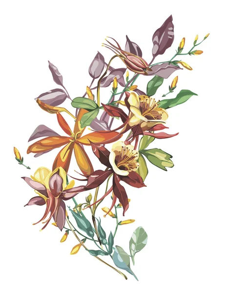 Zomer bloem frame in een aquarel stijl geïsoleerd. Volledige naam van de plant: Crocosmia, Aquilegia. Aquarelle bloem kan worden gebruikt voor de achtergrond, textuur, wrapper patroon, frame of rand. — Stockvector