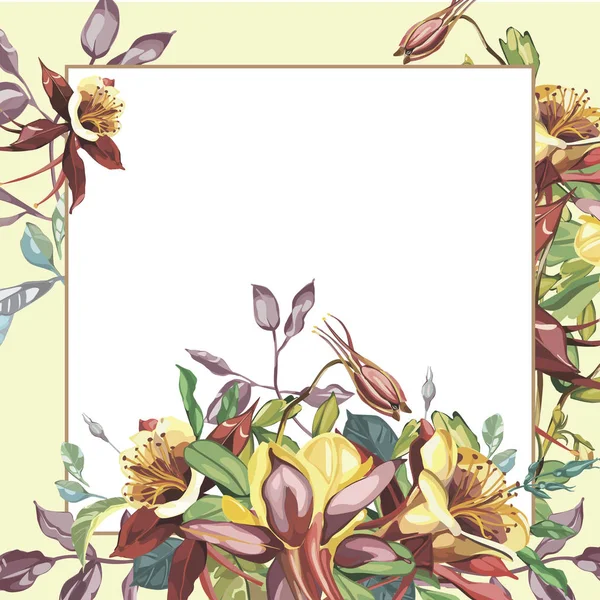 Floral καρέ με κόκκινα λουλούδια επάνω ελαφρύς υπόβαθρο. Ευχετήρια κάρτα ή πρότυπο για το σχεδιασμό την ημέρα του γάμους. EPS 10 — Διανυσματικό Αρχείο