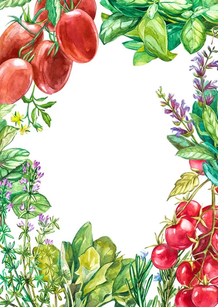 Иллюстрация супа корм для сквоша акварели на белом фоне с овощами помидор, лук, чеснок. Меню. Состав продуктов. Рисунок акварелью — стоковое фото