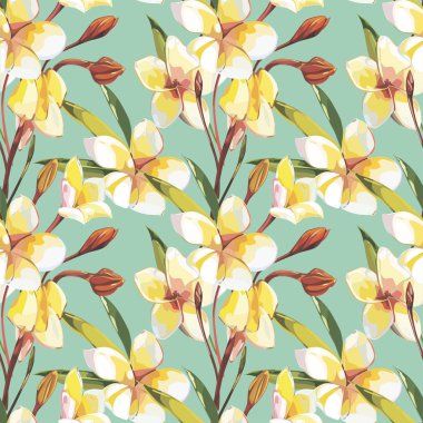 Elegance vintage tarzı Plumeria çiçekler ile seamless modeli. EPS 10