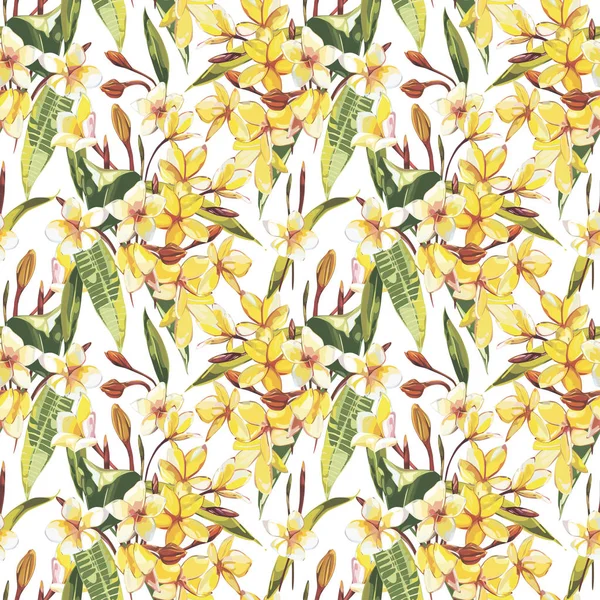 Eleganza pattern senza cuciture in stile vintage con fiori di Plumeria. EPS 10 — Vettoriale Stock