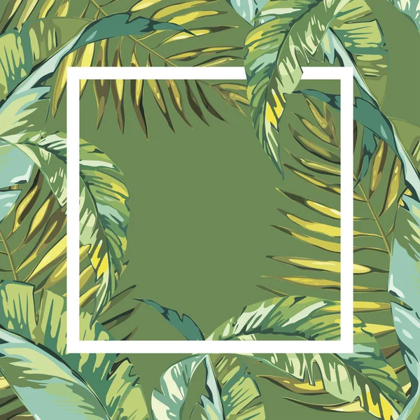 Afiş, poster ile palmiye yaprakları, orman yaprak. Güzel vektör çiçek tropikal yaz arka plan. EPS 10 — Stok Vektör