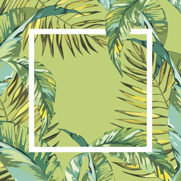 Afiş, poster ile palmiye yaprakları, orman yaprak. Güzel vektör çiçek tropikal yaz arka plan. EPS 10