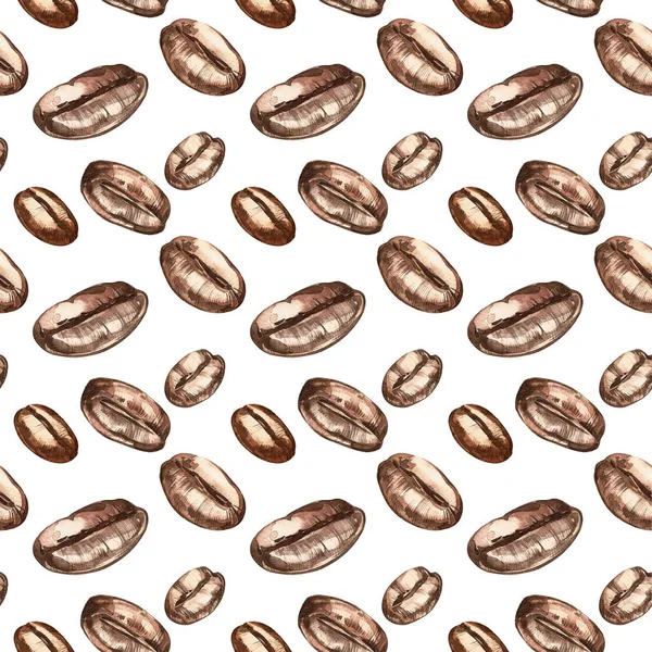 Hand drawn watercolor coffee seamless background. Isolated on white background. — Stock Photo, Image