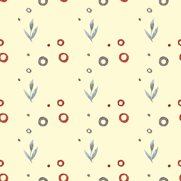Floral and circle seamless patterns. Hand drawn watercolor lines, dashes.