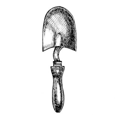 Bahçe küreği. Bahçe aletleri grafic Illustration. Beyaz arka plan üzerinde izole.