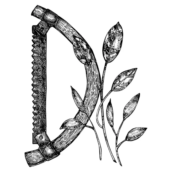 Grafic illustration of garden tools. Aislado sobre fondo blanco . — Vector de stock