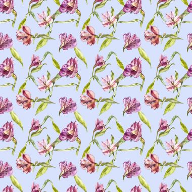 Suluboya çizimler lily çiçek. Seamless modeli.