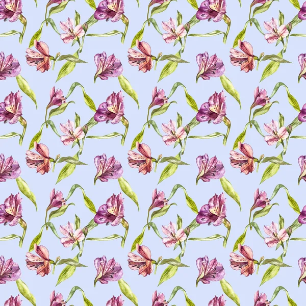 Watercolor illustrations of lily flowers. Seamless pattern. — Stock Photo, Image