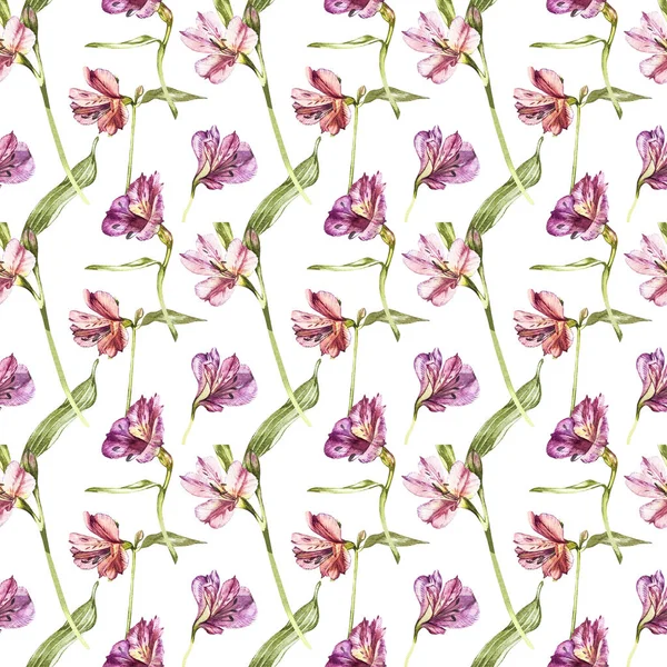 Akvarell illusztrációk liliom virágok. Varrat nélküli mintát. — Stock Fotó