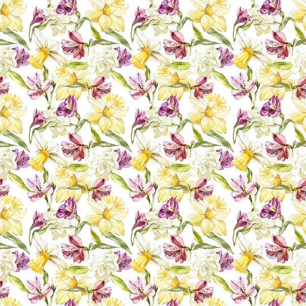 Watercolor illustrations of lily flowers. Seamless pattern. — Stock Photo, Image