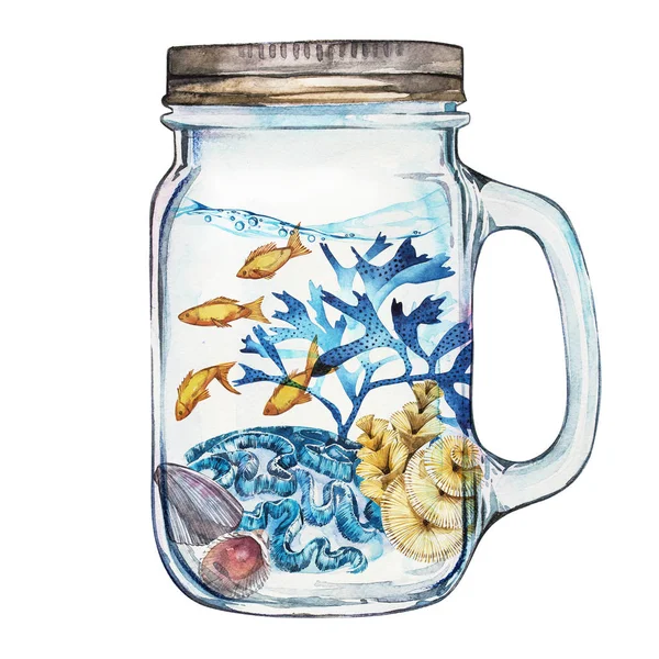 Isolierter Tumbler mit Meereslandschaft. Aquarienkonzept für Poster, T-Shirts, Etiketten, Webseiten, Postkarten. — Stockfoto