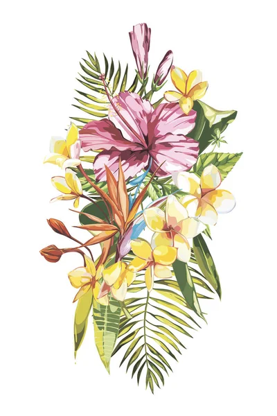 Acuarela pintura ramo tropical con flores exóticas. EPS 10 — Vector de stock