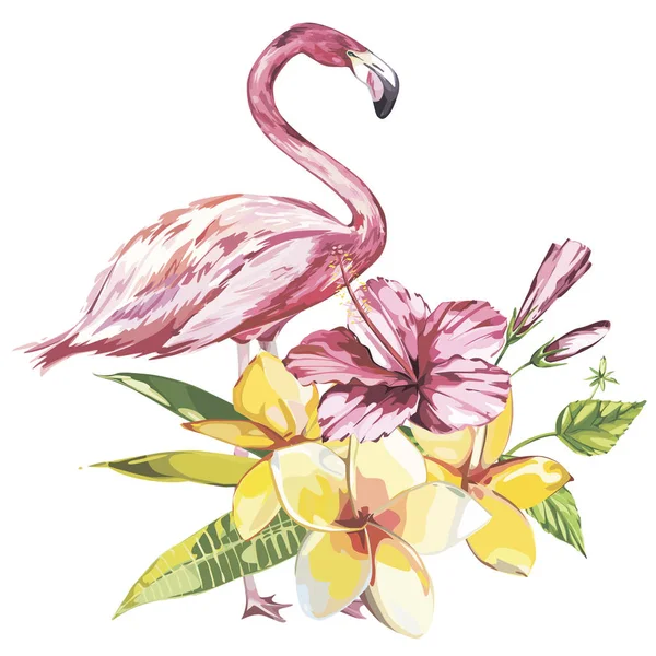Flamingo z tropikalnych kwiatów. Element na projekt zaproszenia, plakaty filmowe, tkanin i innych przedmiotów. Na białym tle. Wektor Eps 10 — Wektor stockowy