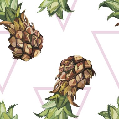 Tropikal Ananas ile Seamless modeli. Tasarım davetiye, film afişleri, kumaşlar ve diğer nesneler için öğe. Beyaz izole. Vektör Eps 10