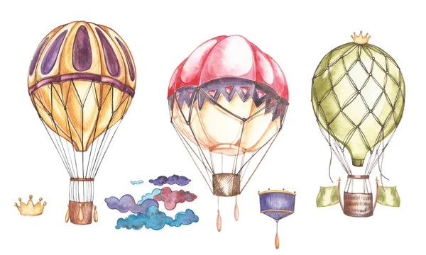 Zestaw balony i sterowce, akwarela, ilustracja. — Zdjęcie stockowe