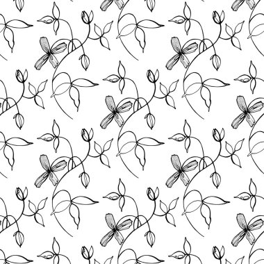 Seamless modeli. Grafik çiçekler el çekilmiş