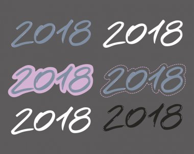 2018 - semboller yeni yıl. Tatil yazı mürekkep illüstrasyon.