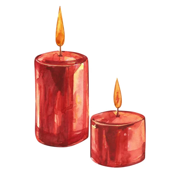 Acquerello Natale Clipart - Candele rosse isolate su sfondo bianco . — Foto Stock