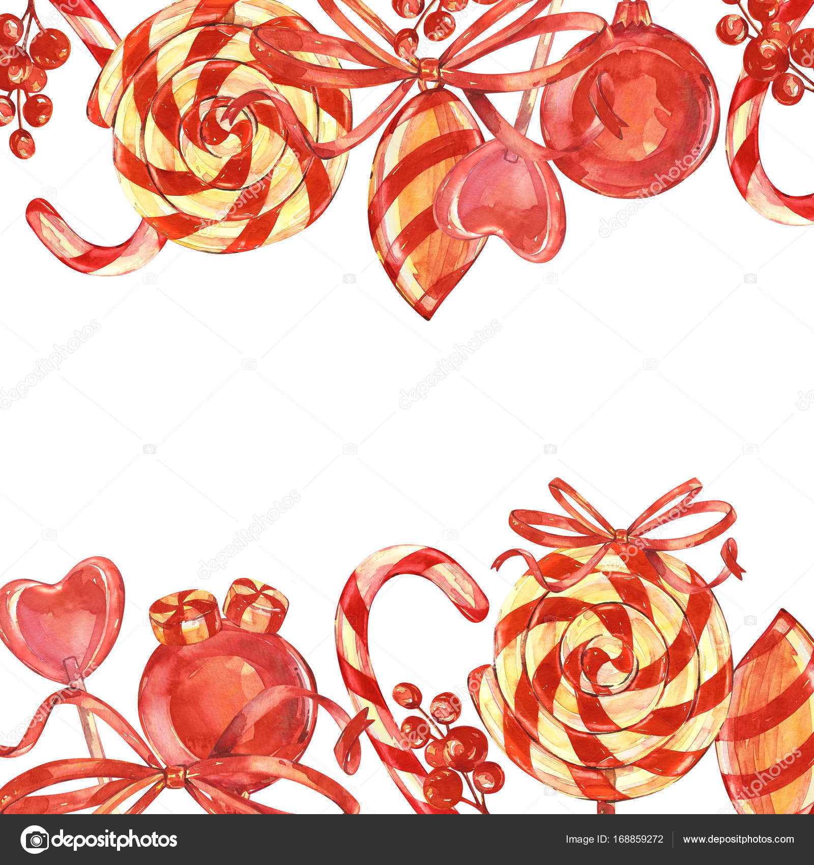 LOLLIPOPS con un bastone di Natale frutti di bosco con un inchino Disegno fatto a mano