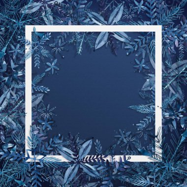 Noel arka plan mavi kağıt arka plan üzerinde kar taneleri ile. Suluboya neşeli Noel kartı. Kış tatil Tema. Yeni Yılınız Kutlu Olsun. Metin için yer.