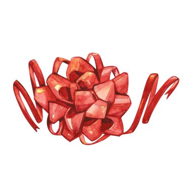 Kırmızı yay. Suluboya Resimler Noel dekor kümesi. Mutlu Noel simgesi. Beyaz arka plan üzerinde izole.