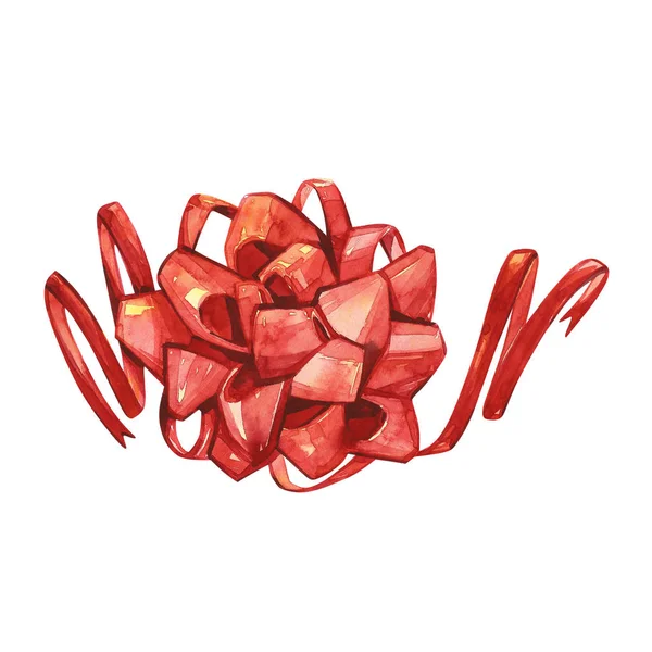 Kırmızı yay. Suluboya Resimler Noel dekor kümesi. Mutlu Noel simgesi. Beyaz arka plan üzerinde izole.