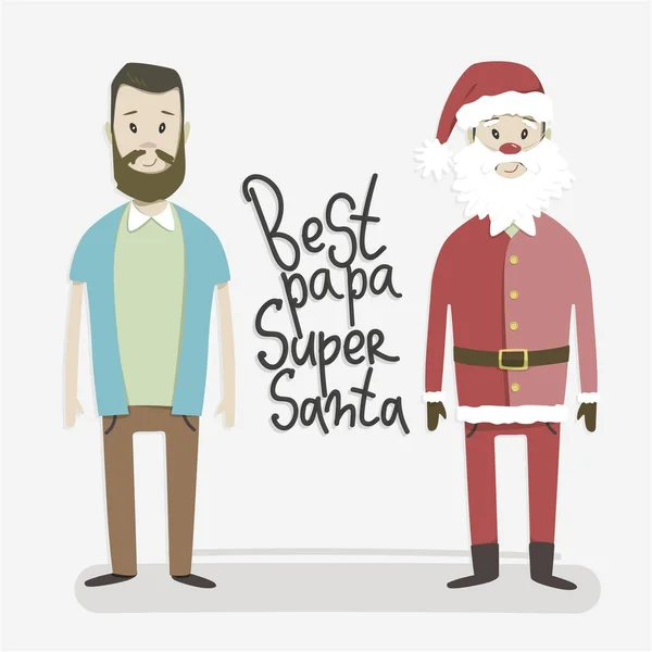 Bester Papa-super-santa claus. ein Mann in Weihnachtsmannkleidung. Vektorillustration im Cartoon-Stil. junger Vater. — Stockvektor