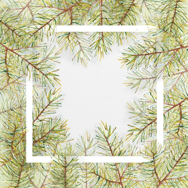 Joyeux Noël et bonne année 2018 carte de vœux, illustration aquarelle. Fond de Noël avec arbre de Noël sur fond de papier blanc. Espace pour le texte . — Photo