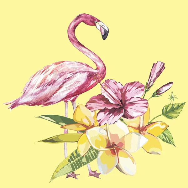 Flamingo com flores tropicais. Elemento para design de convites, cartazes de filmes, tecidos e outros objetos . — Fotografia de Stock