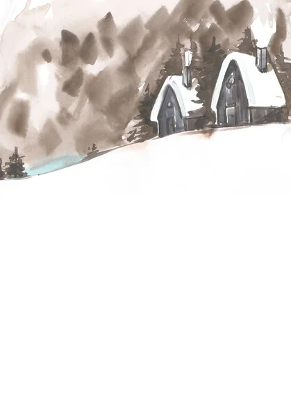 Winterlandschaft Hintergrund. Aquarellmalerei, Bild - Wald, Natur, Baum. es kann als Logo, Karte, Illustration verwendet werden. — Stockfoto