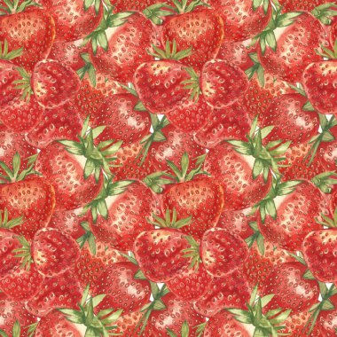 Çilek ile sulu boya Dikişsiz desen beyaz çiçekler ve olgun çilek ile bırakır. Arka plan tasarım doğal kozmetikler için