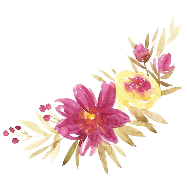 Blommor akvarell illustration. Manuell sammansättning. Mors dag, bröllop, födelsedag, påsk, alla hjärtans dag. Pastellfärger. Våren. Sommar. — Stockfoto