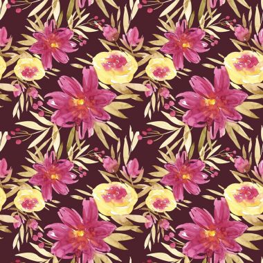 El yapımı suluboya çiçeklerle kusursuz bir yaz deseni..