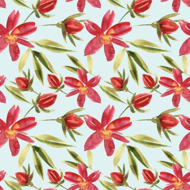 Çiçekler suluboya resim. Seamless modeli. Anneler günü, düğün, doğum günü, Paskalya, Sevgililer günü. Pastel renkler. Bahar. Yaz.