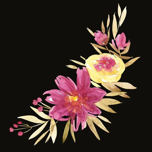 Blommor akvarell illustration. Manuell sammansättning. Mors dag, bröllop, födelsedag, påsk, alla hjärtans dag. Pastellfärger. Våren. Sommar. — Stockfoto