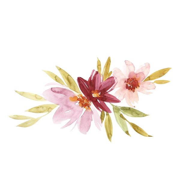 Niedlichen Aquarell handbemalten Blumen. Einladung. Hochzeitskarte. Geburtstagskarte. — Stockfoto