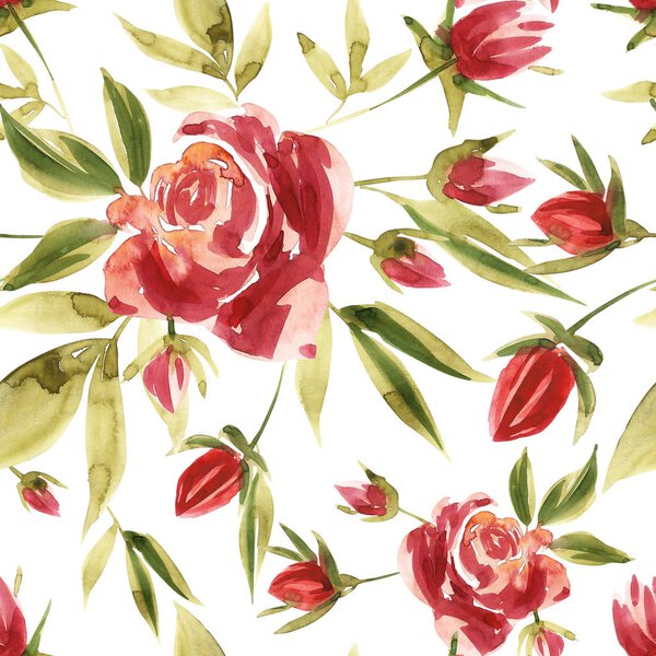 Flowers watercolor illustration. Seamless pattern. Mothers Day, wedding, birthday, Easter, Valentines Day. Pastel colors. Spring. Summer.