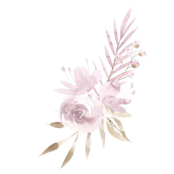 Flowers watercolor illustration. Manual composition. Mothers Day, wedding, birthday, Easter, Valentines Day. Pastel colors. Spring. Summer. — Stock Photo, Image