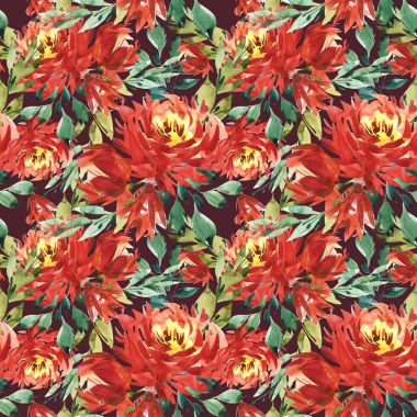 Seamless modeli kırmızı peonies tarafından büyük suluboya çiçekli. Moda için zarif şablon yazdırır. Mor arka plan.