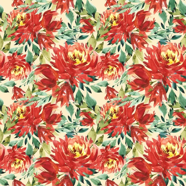 Seamless modeli kırmızı peonies tarafından büyük suluboya çiçekli. Moda parmak izi zarif şablonu.