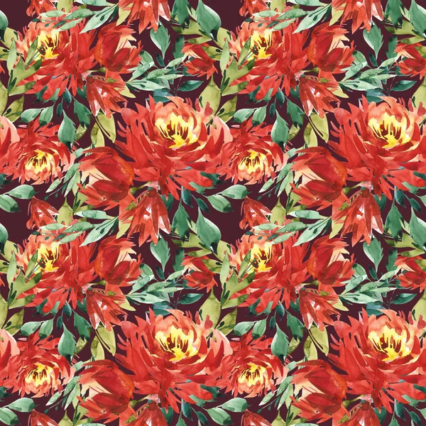 Seamless mönster med stor akvarell blommor av röda pioner. Elegant mall för mode utskrifter. Lila bakgrund. — Stockfoto
