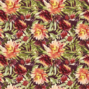 El yapımı suluboya çiçeklerle kusursuz bir yaz deseni..