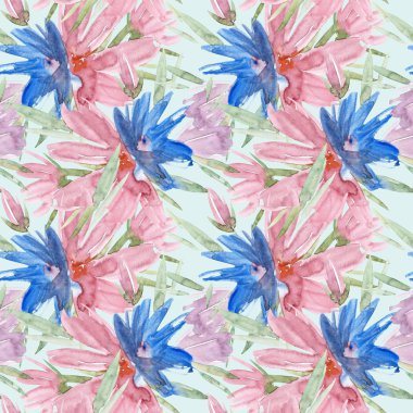 El yapımı suluboya çiçeklerle kusursuz bir yaz deseni..