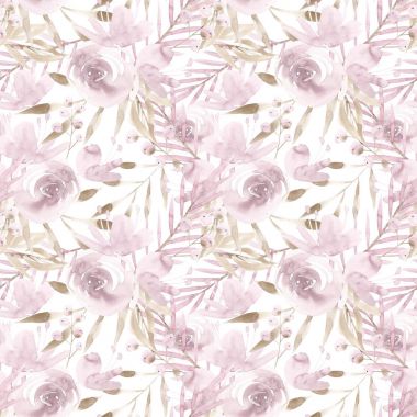 Soluk pembe güller ve beyaz arka planda gri yapraklarla peonies. Seamless modeli. Romantik Bahçe çiçek illüstrasyon. Solgun renk yoktur.