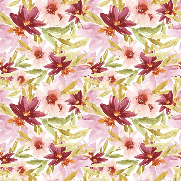 Seamless pattern with flowers watercolor. Gentle colors. Female pattern. Handmade. — Stock Photo, Image