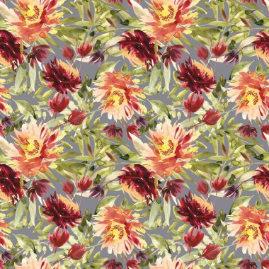 El yapımı suluboya çiçeklerle kusursuz bir yaz deseni..