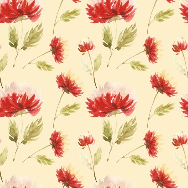 Sevimli çiçek desenli aster çiçek. Motifler rastgele dağılmış. Sorunsuz doku. Moda için zarif şablon yazdırır. Pembe çiçekler ile yazdırma. Koyu sarı arka plan.