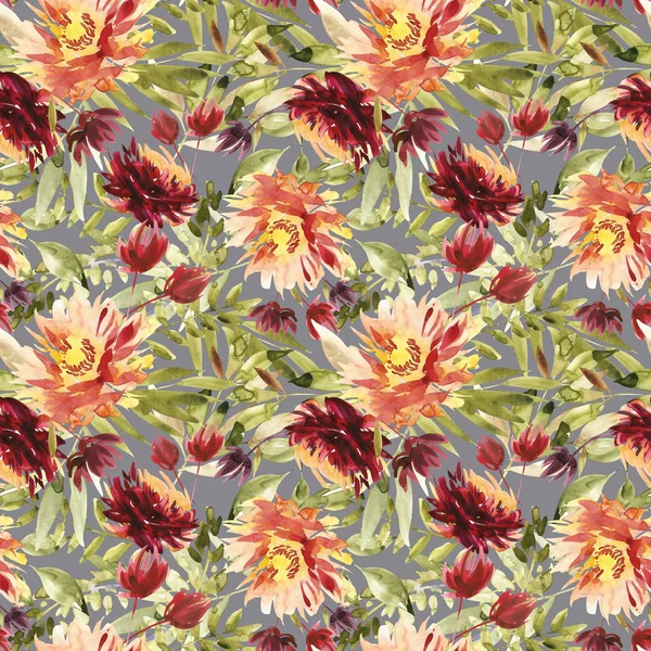 El yapımı suluboya çiçeklerle kusursuz bir yaz deseni..